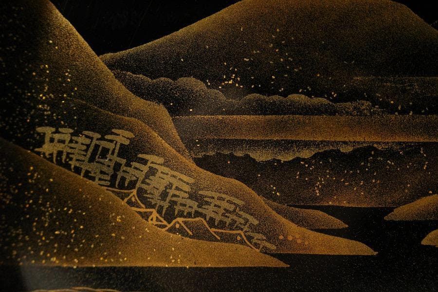 古美術 山水平蒔絵 銀縁 小盆(K-BB506)