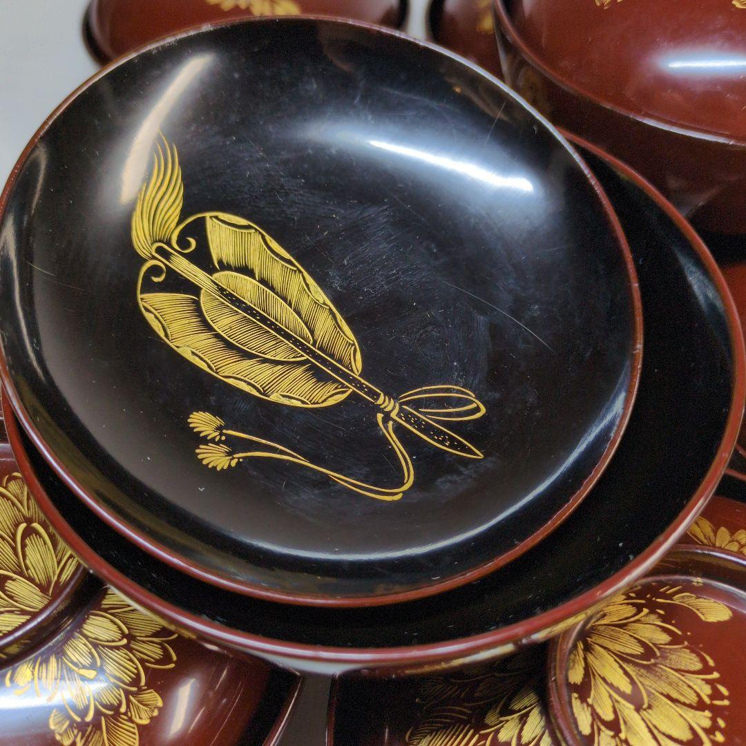 輪島塗　沈金　碗　9客セット　骨董　アンティーク　茶碗