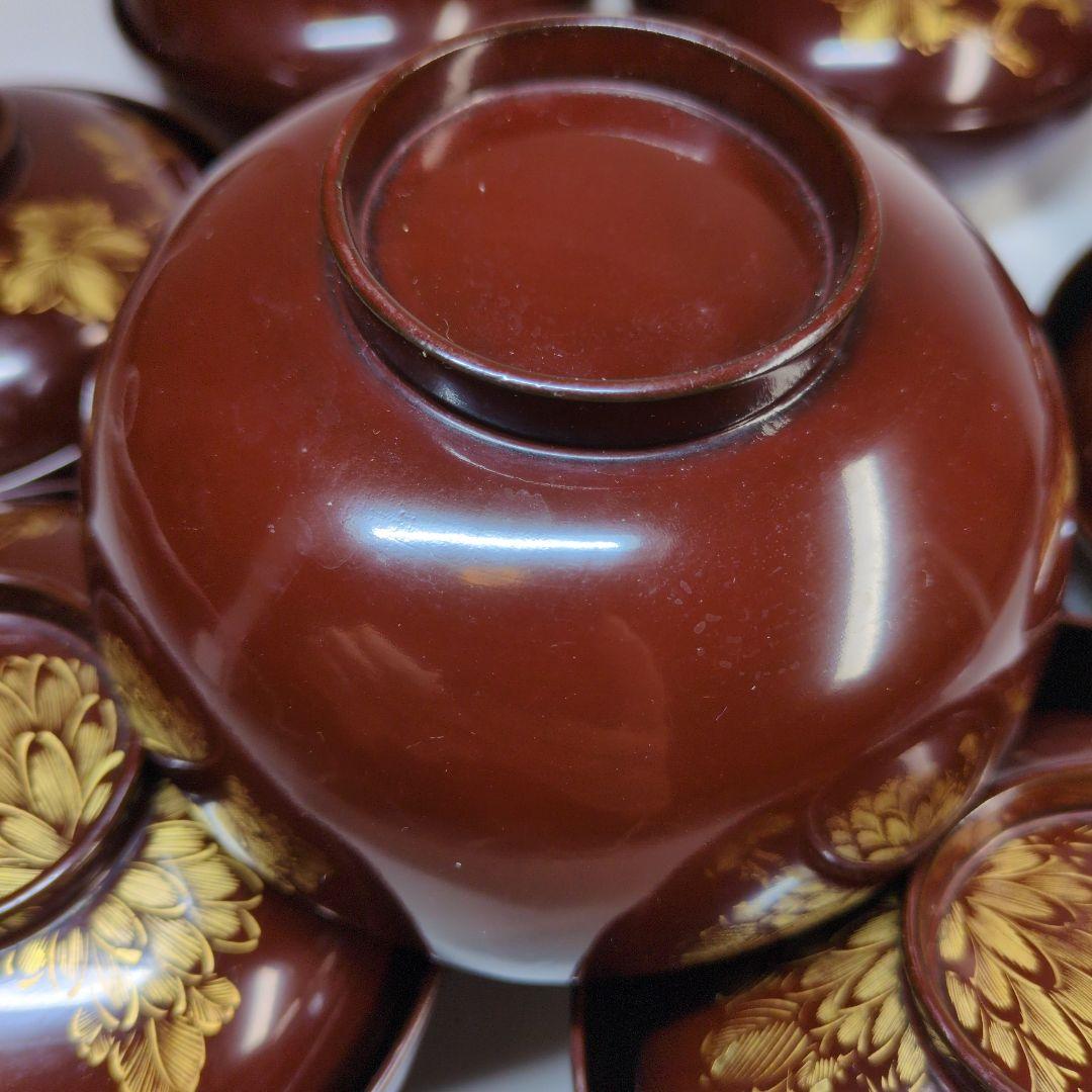 輪島塗　沈金　碗　9客セット　骨董　アンティーク　茶碗