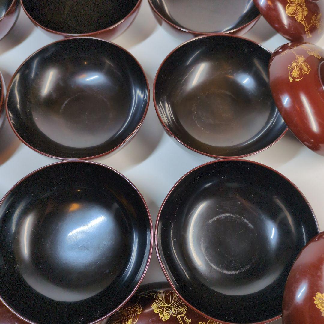 輪島塗　沈金　碗　9客セット　骨董　アンティーク　茶碗