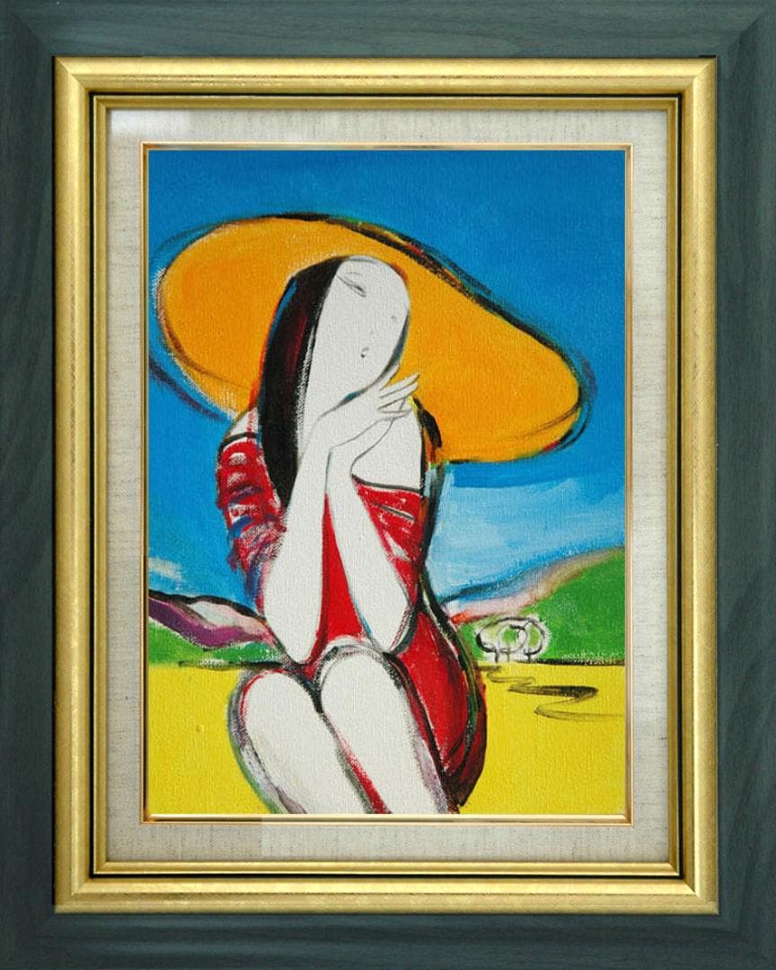 油絵 菅家令子 絵 絵画インテリア額付(白) F3-010511 女性 夢子さん