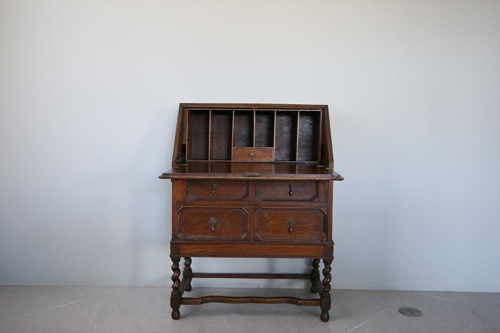 英国アンティーク木製ライティングビューロー/勉強机デスク/テーブル(89-150