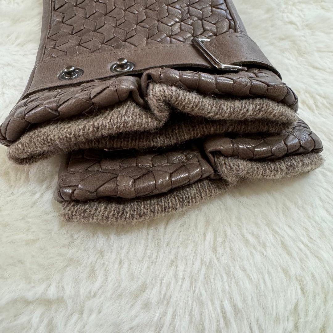 美品　Gloves ラムレザーグローブ イントレチャート カシミア混 8