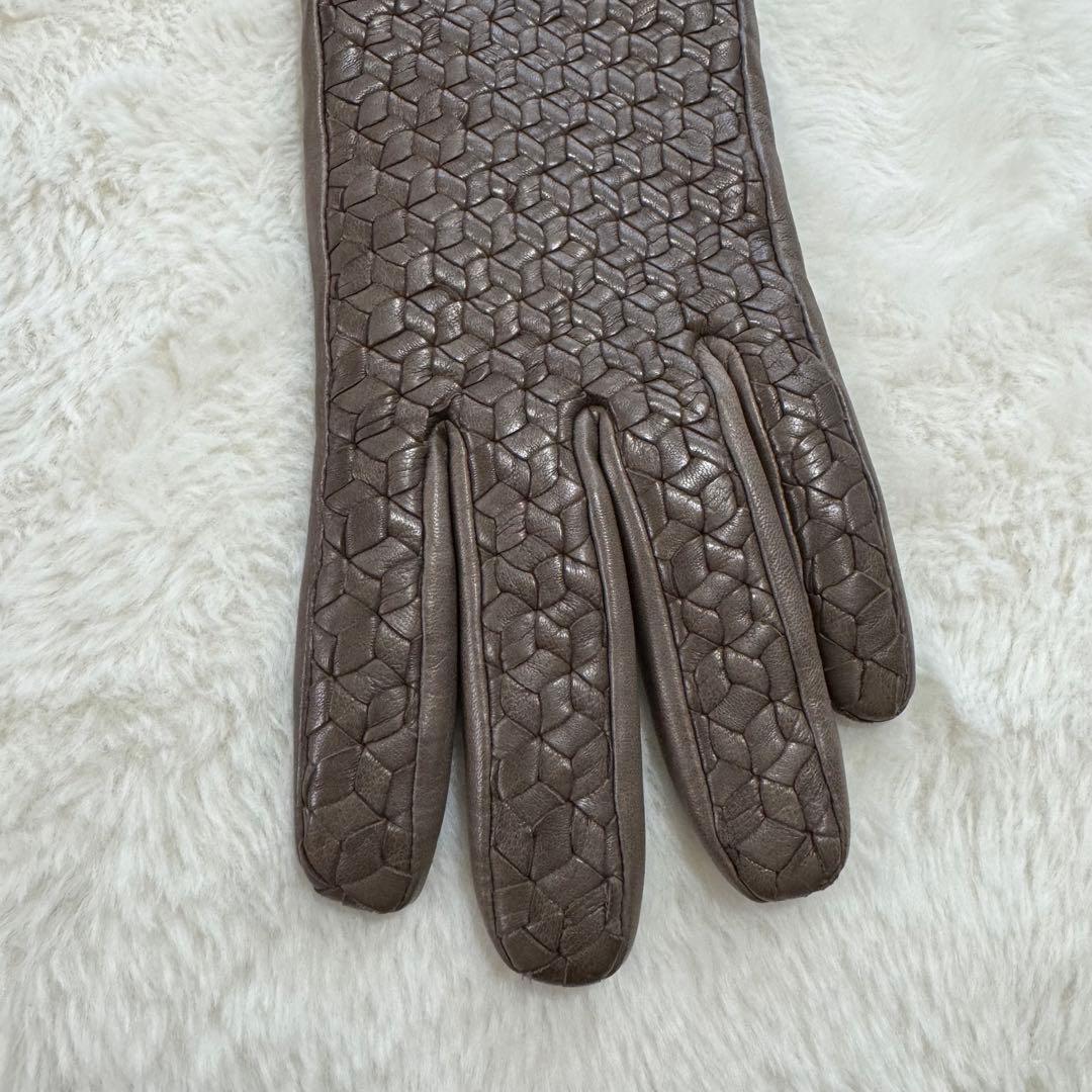 美品　Gloves ラムレザーグローブ イントレチャート カシミア混 8