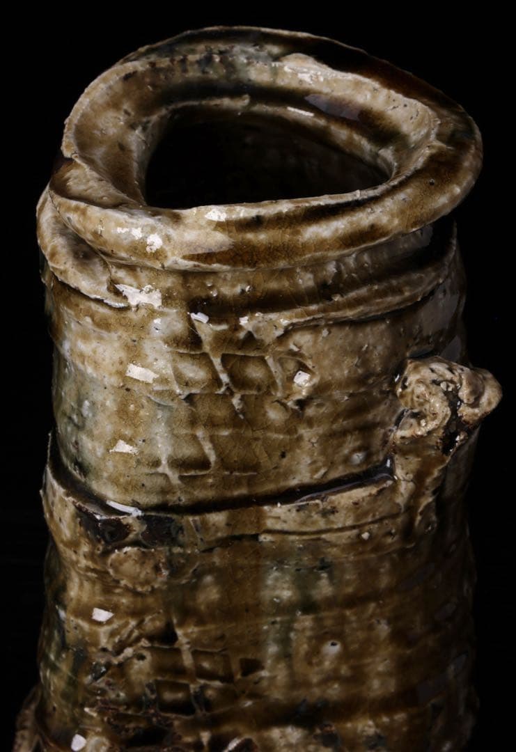 【塚本治彦】美濃伊賀花生 共箱 落款 略歴付 花器 花瓶 花入 壺 美濃 伊賀焼