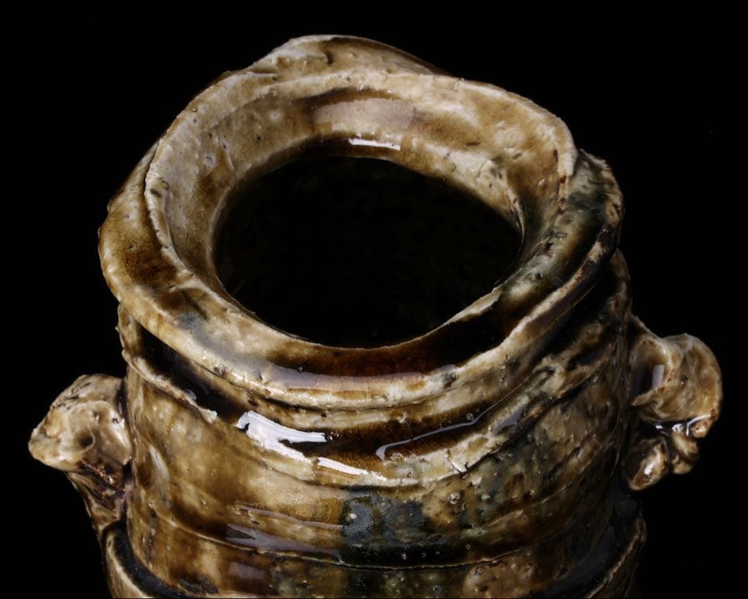 【塚本治彦】美濃伊賀花生 共箱 落款 略歴付 花器 花瓶 花入 壺 美濃 伊賀焼