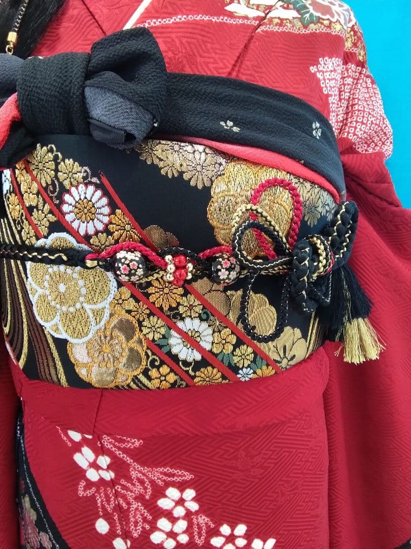 振袖フルセット、正絹絞り振袖成人式、重ね衿帯揚げ帯締め、西陣袋帯襦袢、ガード加工