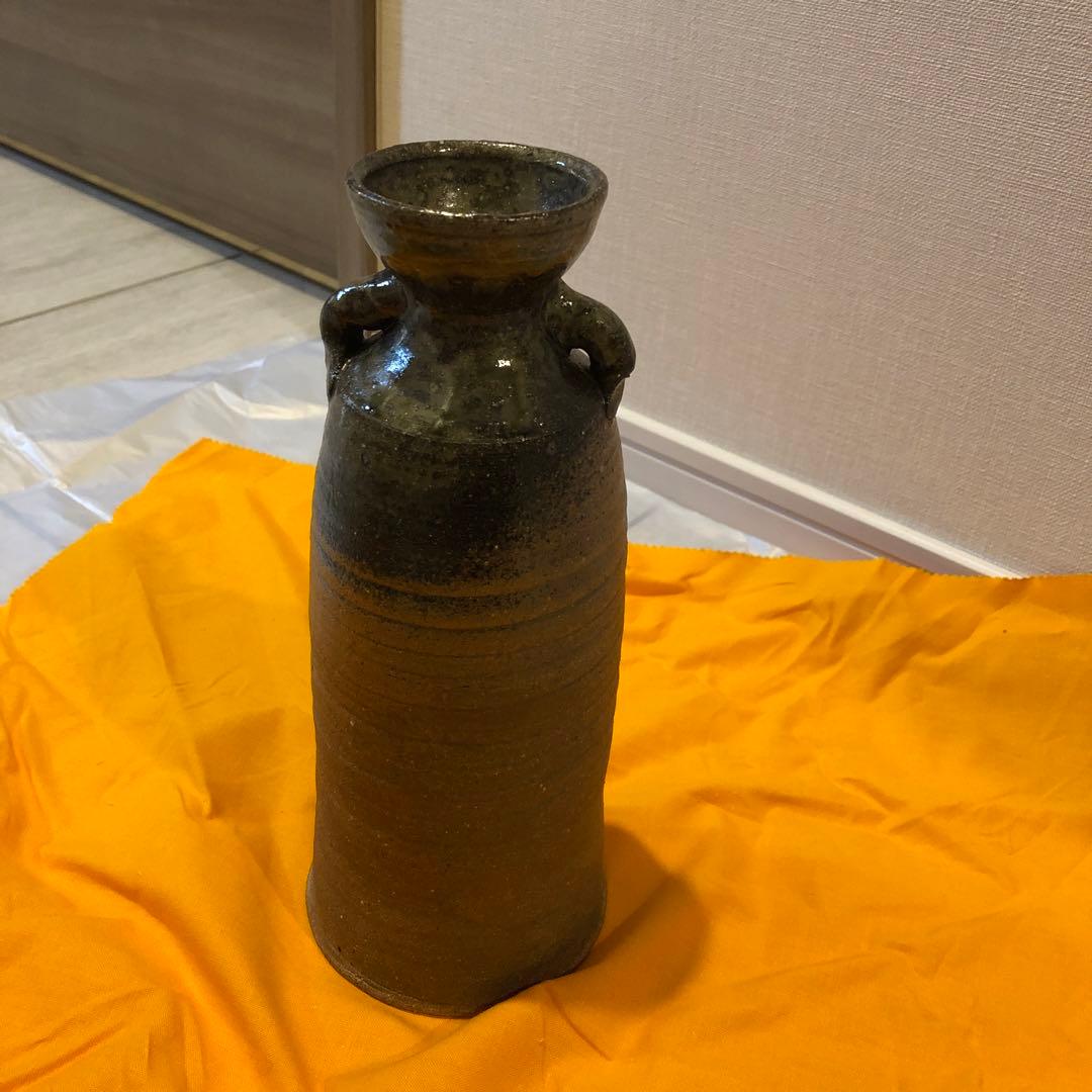 須藤武雄作　灰釉耳付花瓶
