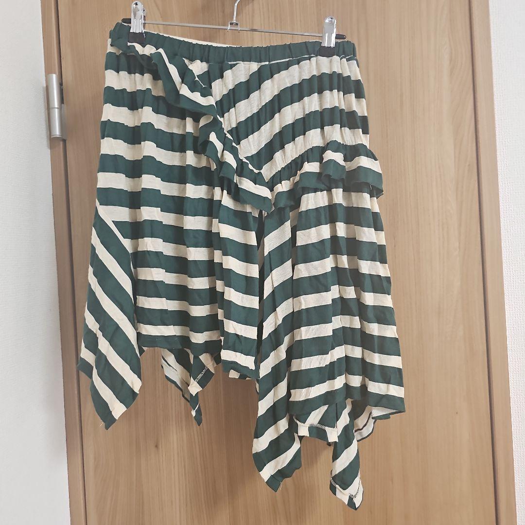 sunao kuwahara【美品！】フレアスカート 緑と白のストライプ