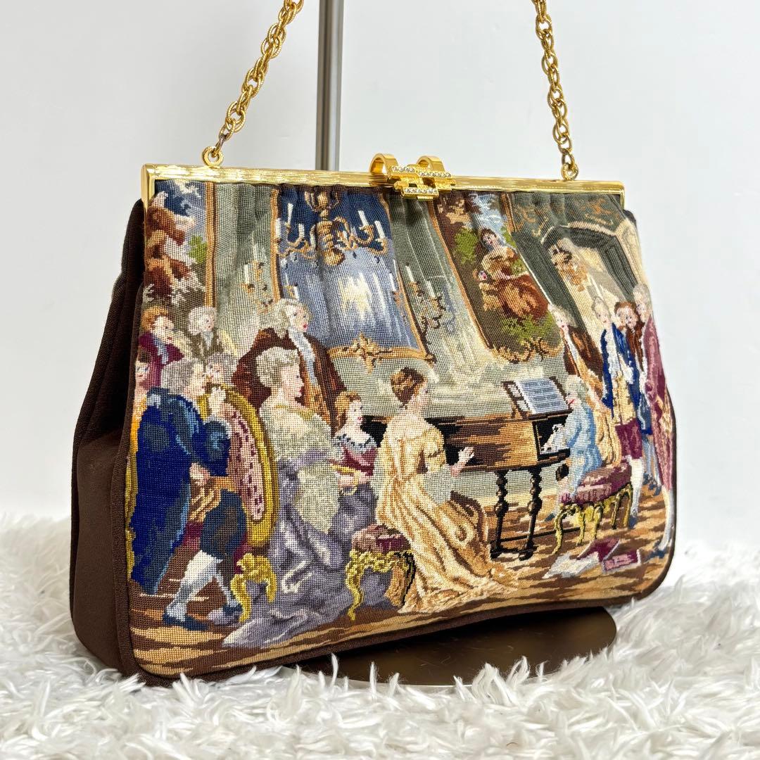 【美品】 久家道子 プチポアン パーティーバッグ がま口 刺繍