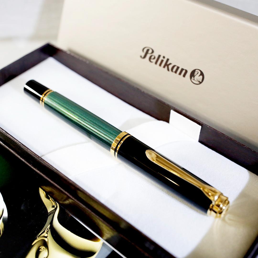 【美品 送料込み】ペリカン 万年筆 Ｍ８００ スーベレーン 緑縞 箱あり