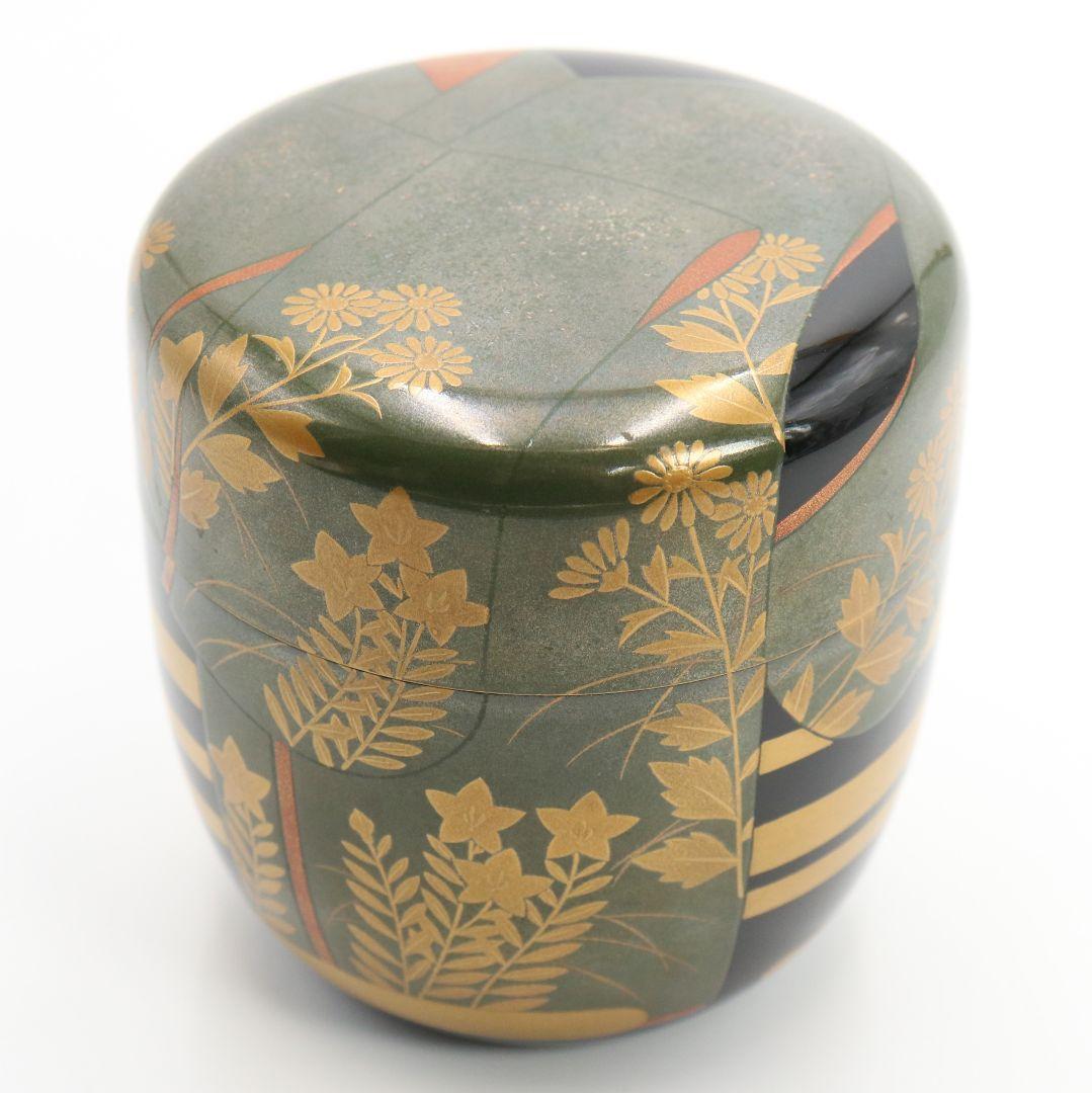 松村建作 蒔絵誰袖棗 秋草 誰ヶ袖 共箱共布 茶道具　OJ160　1F14