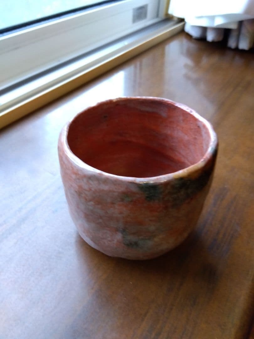 仁阿弥道八。赤楽筒茶碗