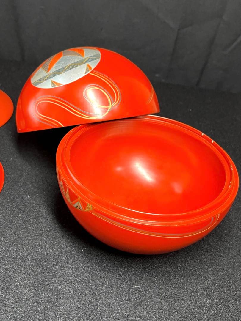 棗『手まり棗』銘々皿×5客セット漆器 天然木製 長期保管品 共箱　茶道具　古道具