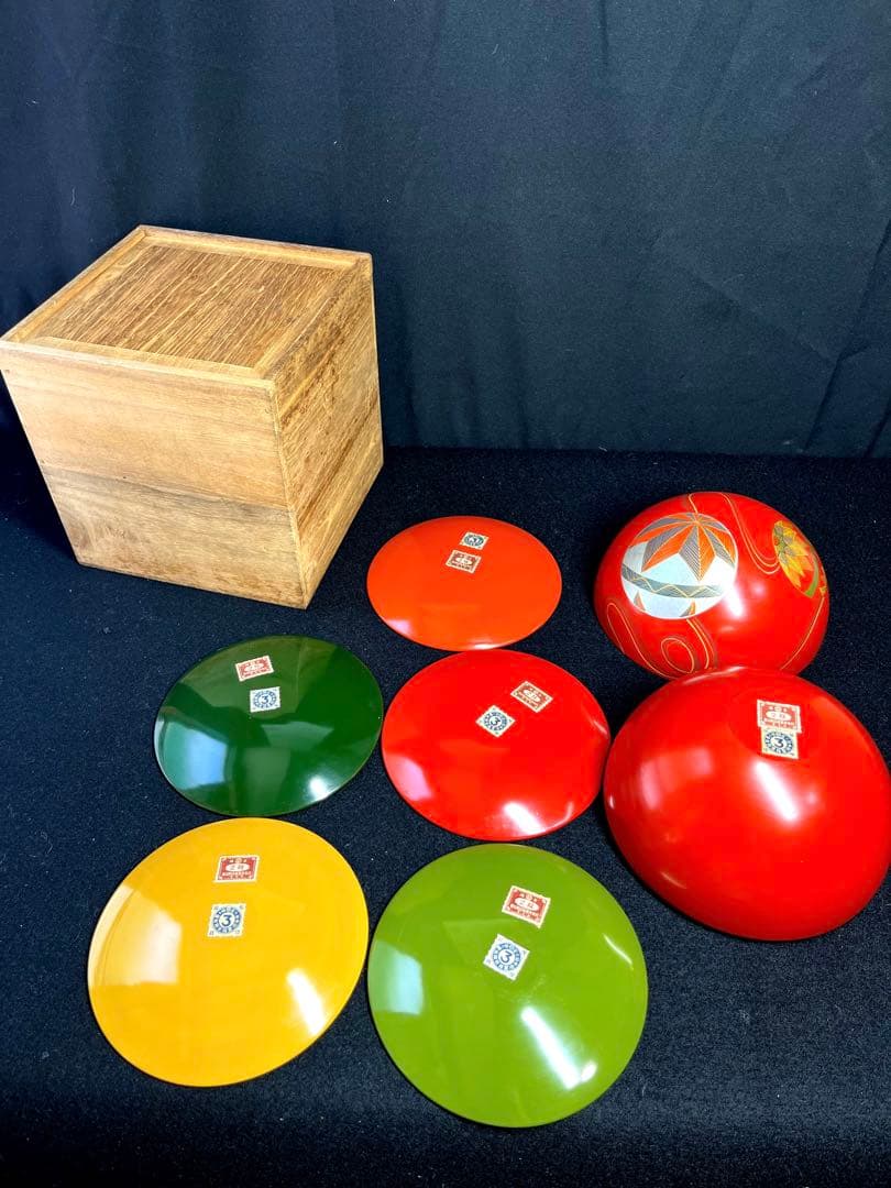 棗『手まり棗』銘々皿×5客セット漆器 天然木製 長期保管品 共箱　茶道具　古道具