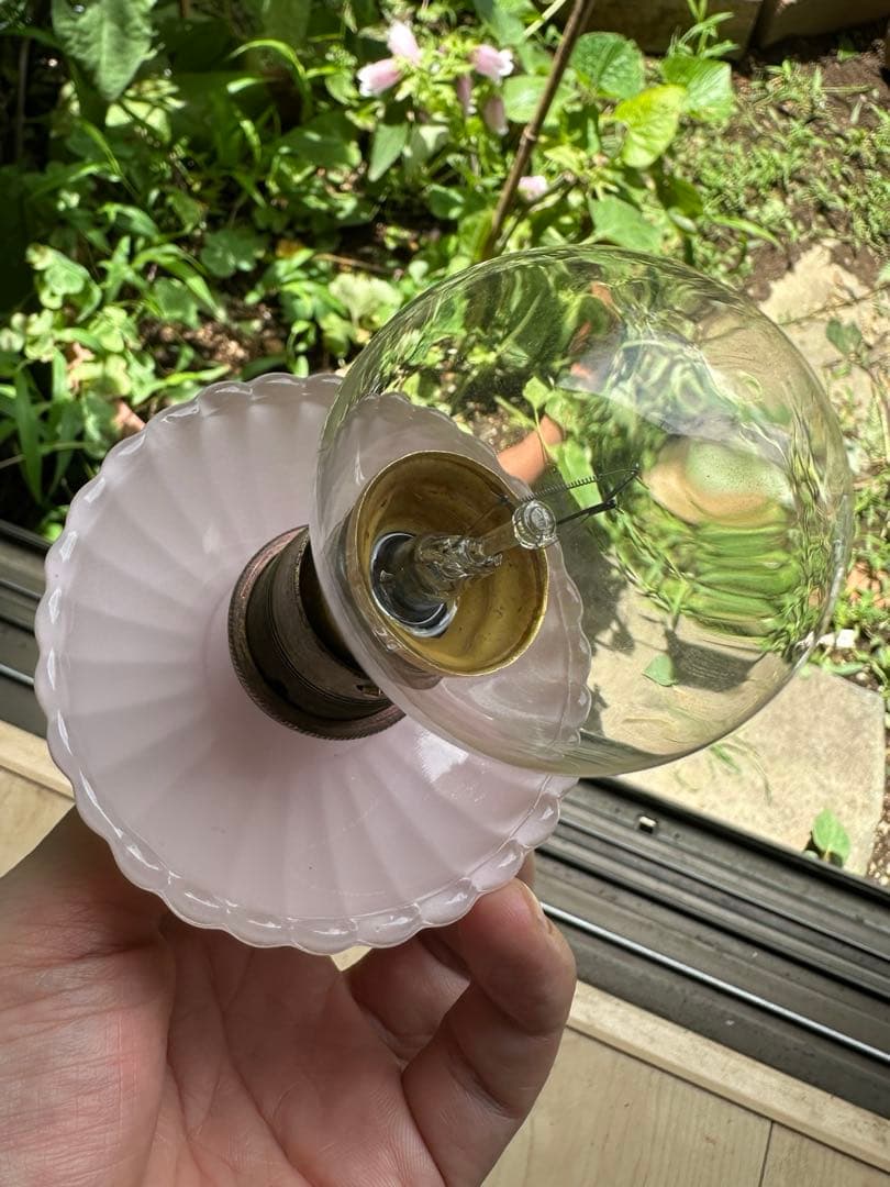 20年代 フランス アンティーク オパリンローズの可愛らしいお花アトリエランプ＊