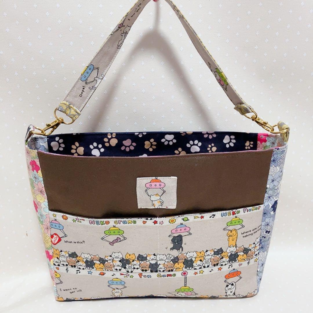 chibinyanco。 布バスケット バックインバック ねこ生地