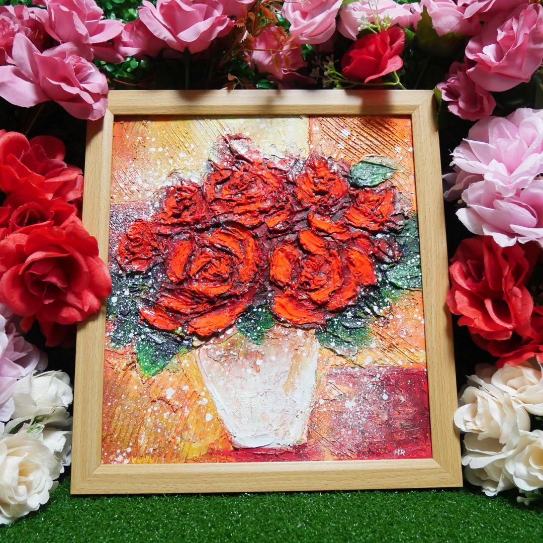 油絵 油彩 油彩画 絵 絵画 【赤い薔薇】