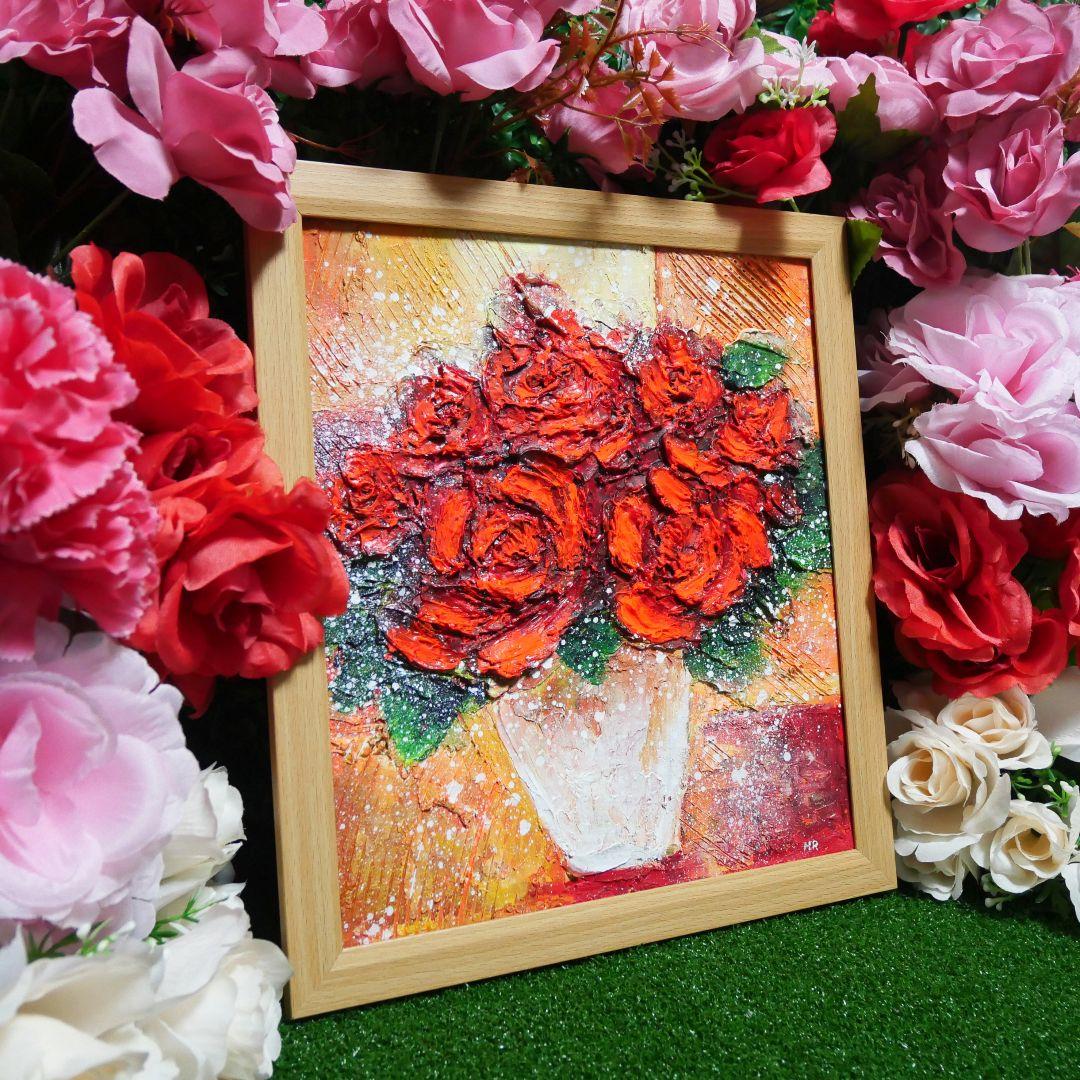 油絵 油彩 油彩画 絵 絵画 【赤い薔薇】