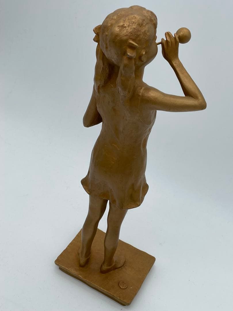 矢野秀徳ブロンズ像 しゃぼん玉861/950箱付き 矢野静子識 オブジェ 置物②