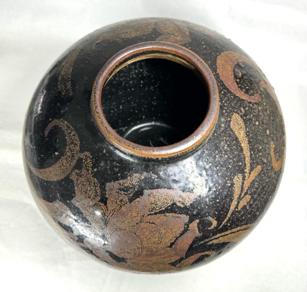 金～元時代・13～14世紀 「河南天目」 黒釉褐彩牡丹文大壷 WWTT131