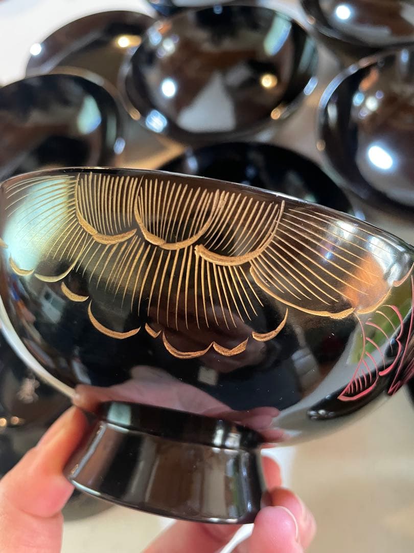 輪島塗吸い物椀10脚セット美品Wajima Lacquer Soup Bowls