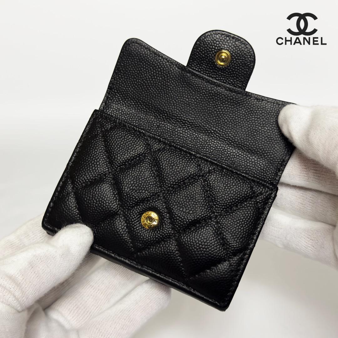 正規品　新型タイプ　シャネル　マトラッセ　ゴールド金具　Wホック　三つ折り財布