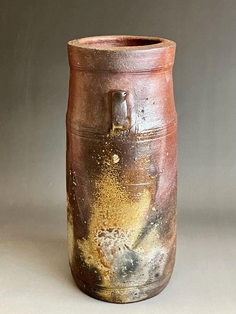 人間国宝　藤原啓　耳付窯変花入 　M336