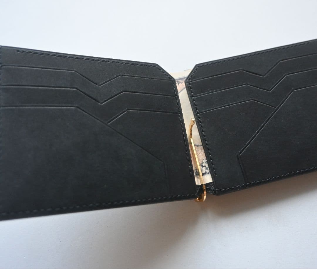 マネークリップ【ブラック】　イタリアンレザー　マルゴー　二つ折り財布