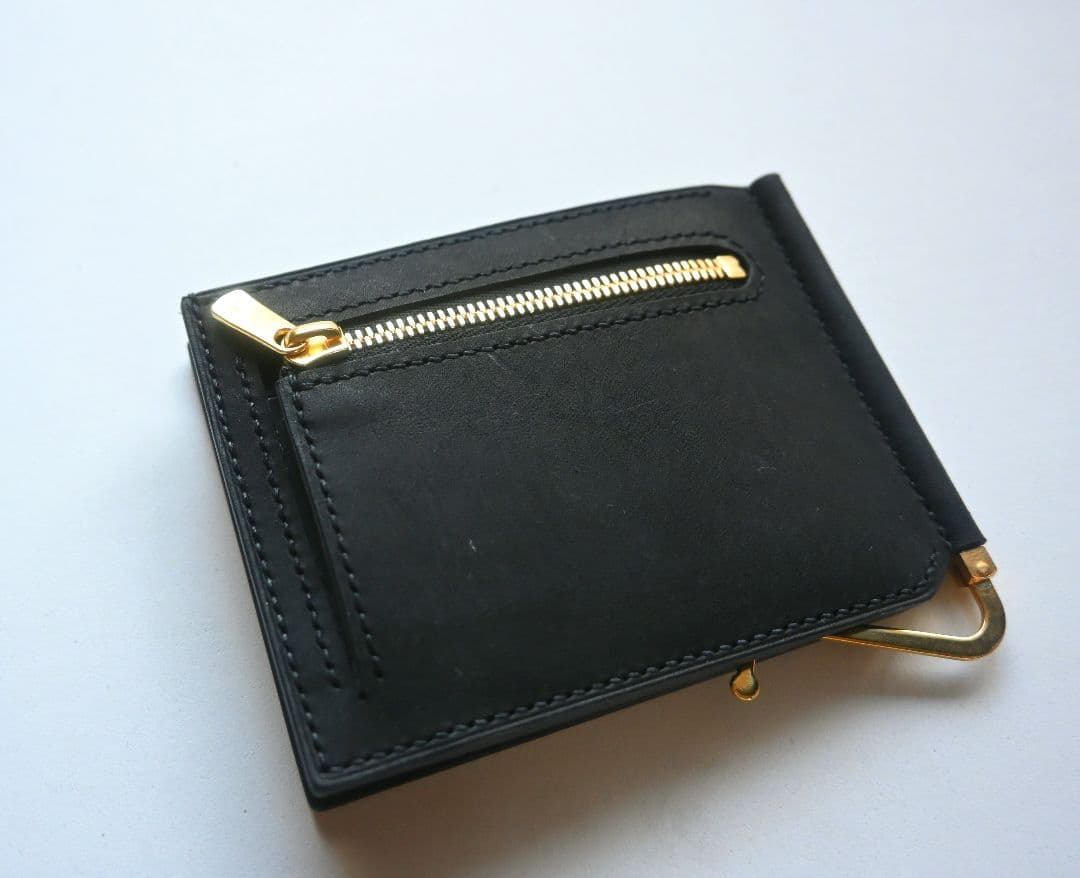 マネークリップ【ブラック】　イタリアンレザー　マルゴー　二つ折り財布