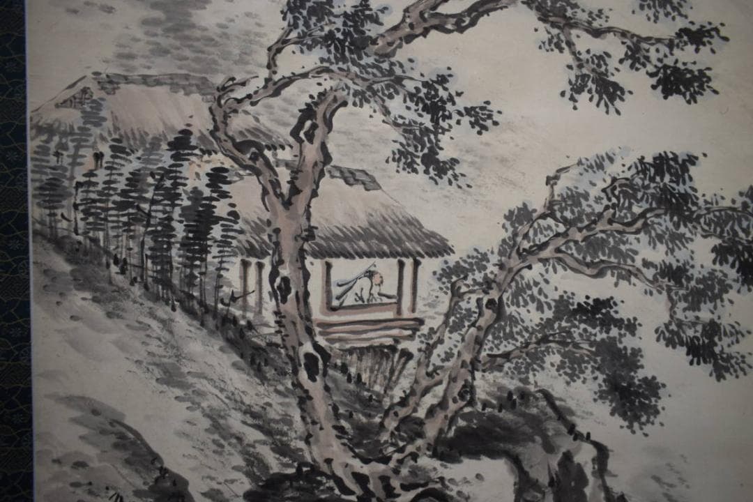 模写/高橋草坪/山水人物図/桐題箱付/布袋屋掛軸HG-234