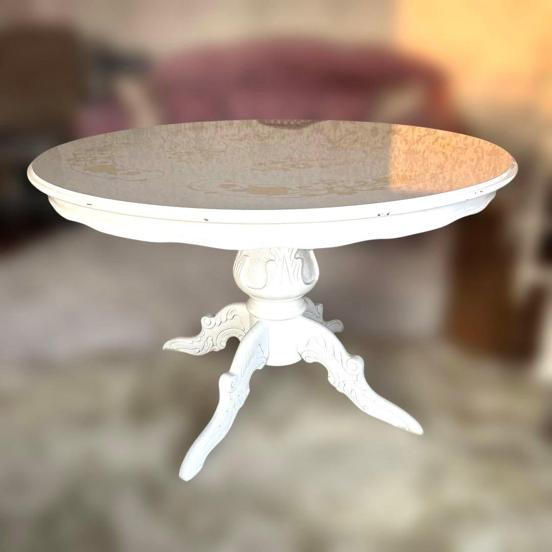 ホワイト円形木製テーブル