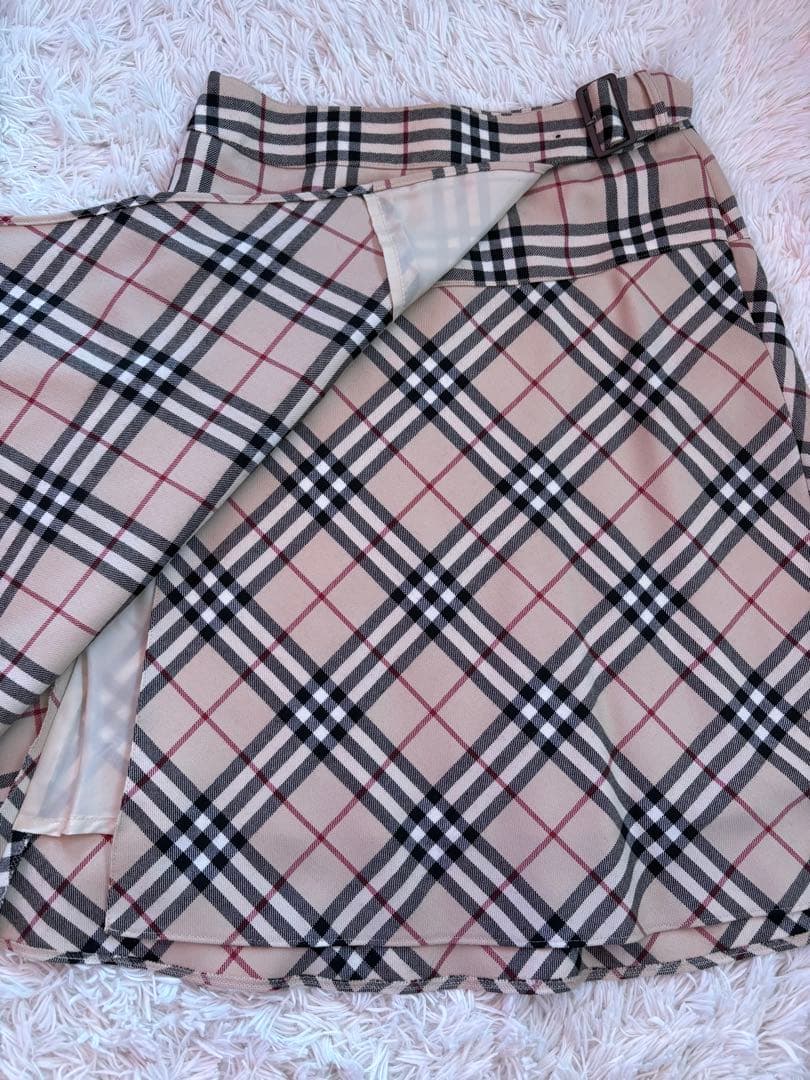 BURBERRY 巻きスカート チェック柄 ベルト付き ウエスト調整可 M相当