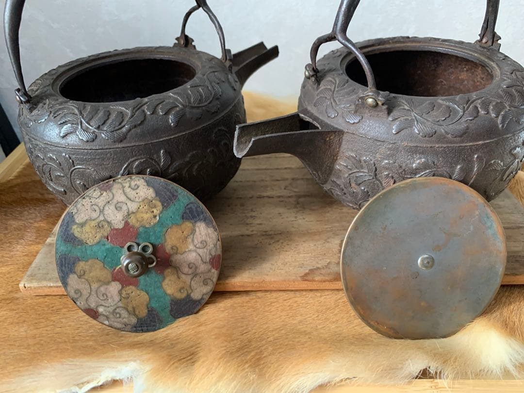 七宝蓋 銚子 一対 共箱 唐物 骨董 茶道具 鉄瓶