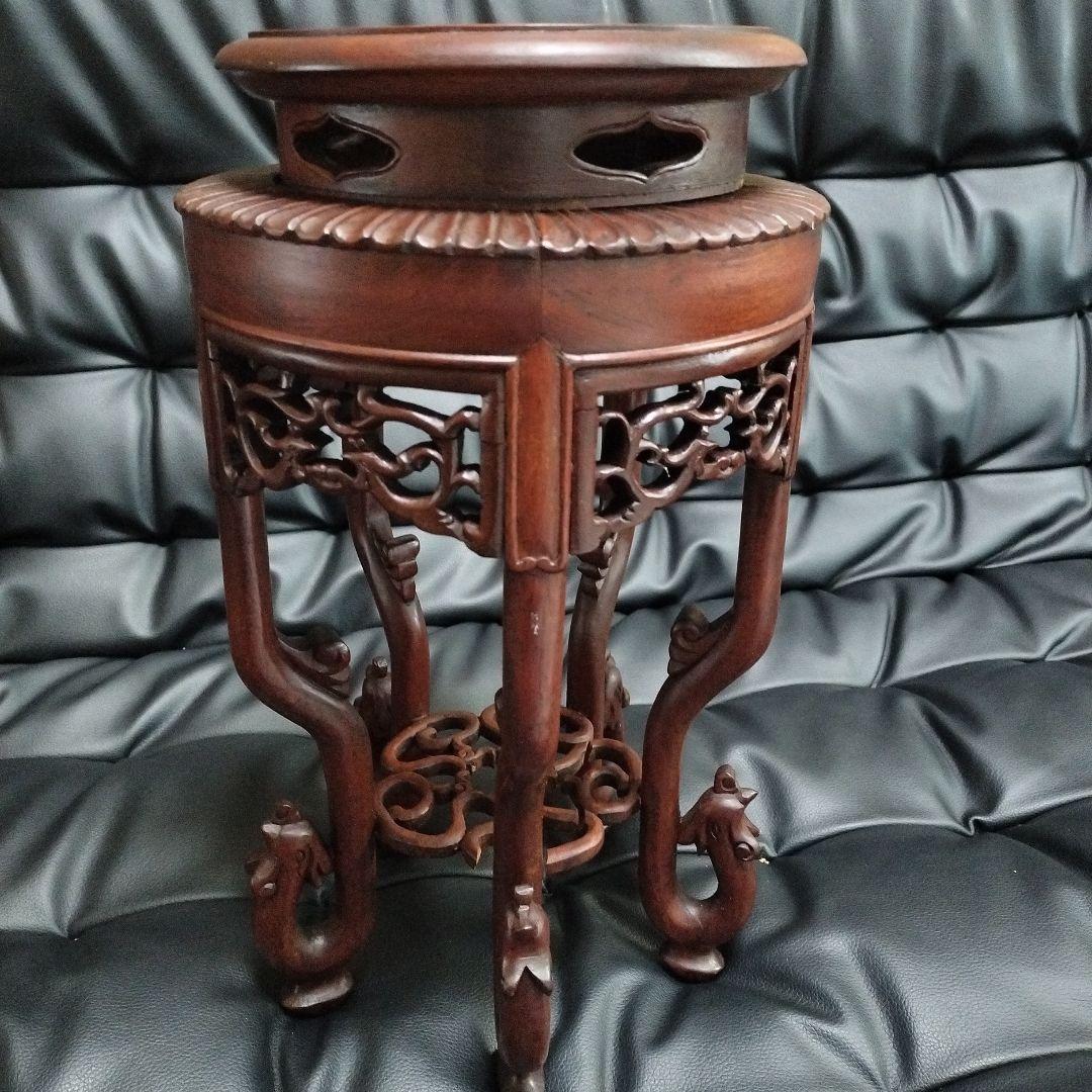 唐木 花台 盆栽台 傷有 骨董 アンティーク 中国