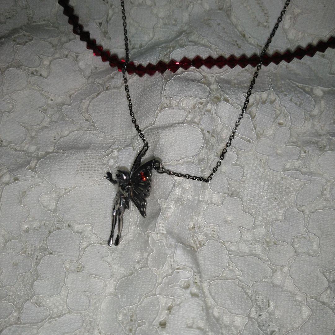 シルバー　925　妖精　フェアリー ペンダント ストーン付　ネックレス　ガーネッ