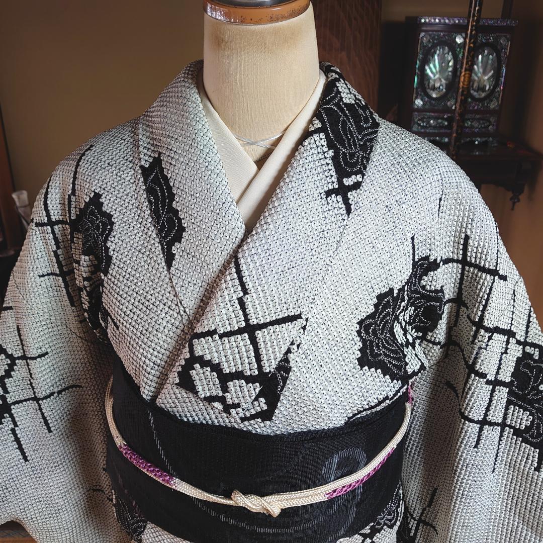 #525 正絹 総絞り小紋 美品【リユース着物】#Letter bee