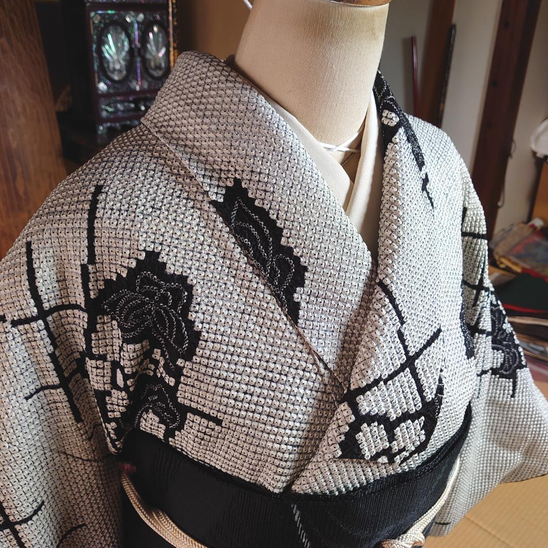 #525 正絹 総絞り小紋 美品【リユース着物】#Letter bee