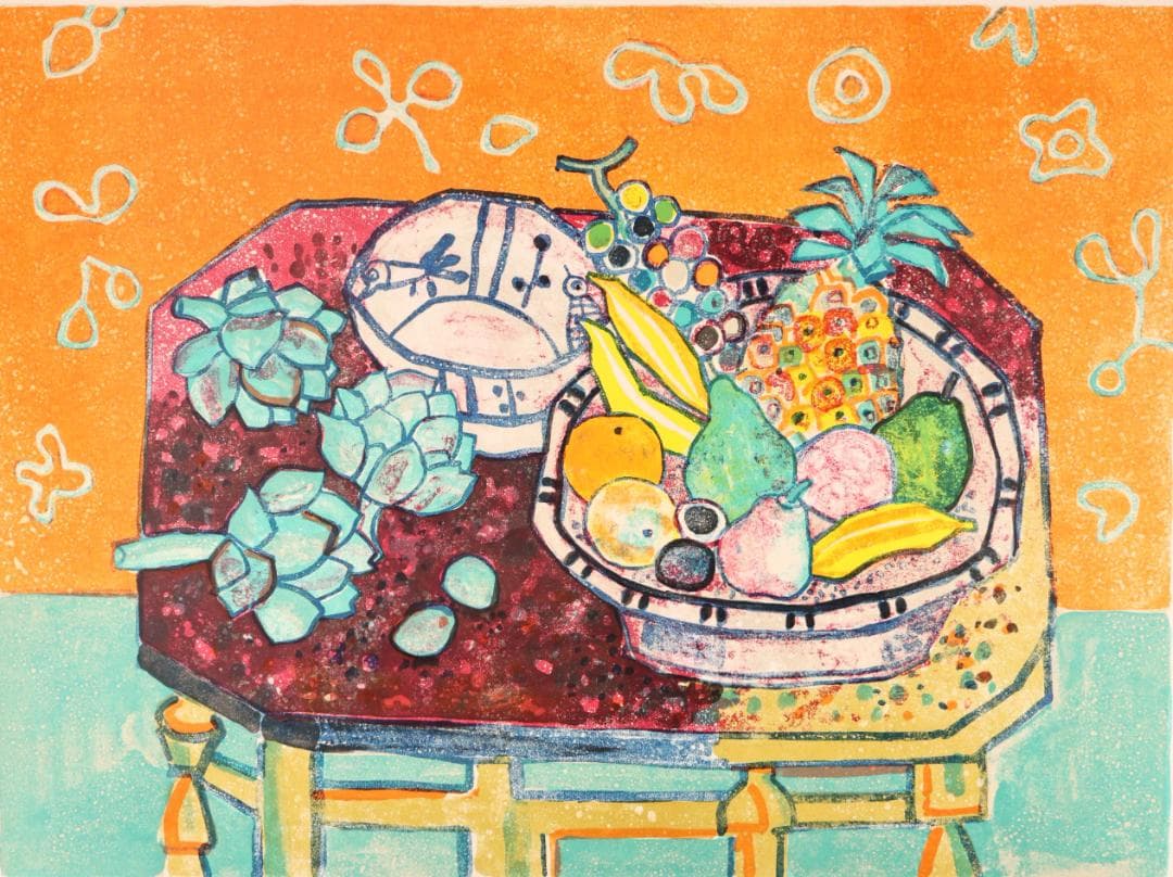 ポール アイズピリ 「 赤い壁掛けのある静物 」　25号　リトグラフ　3/225