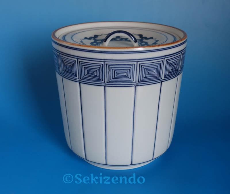 京焼 清水焼　染付　桶側　水指　　平安玉堂窯 共箱 茶道具 手塚祥堂作 2511