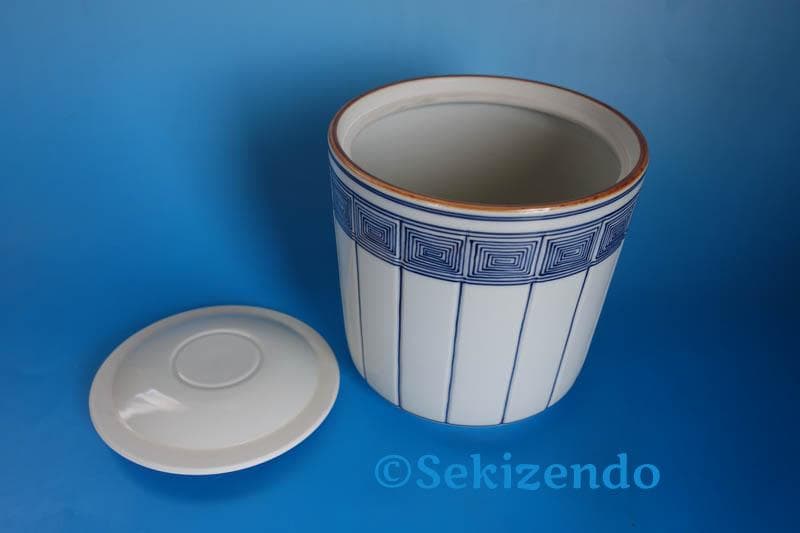 京焼 清水焼　染付　桶側　水指　　平安玉堂窯 共箱 茶道具 手塚祥堂作 2511