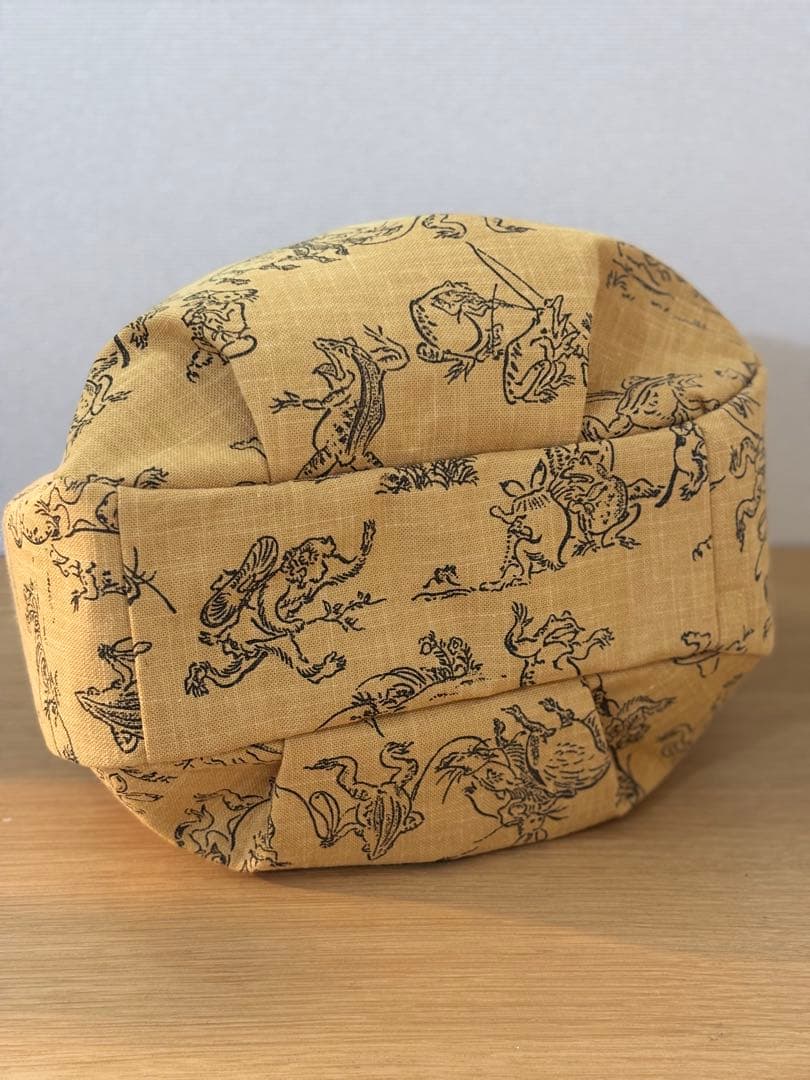 和装バック　着物バック　和柄コットン生地・鳥獣戯画（からし色）入学卒業結婚式振袖