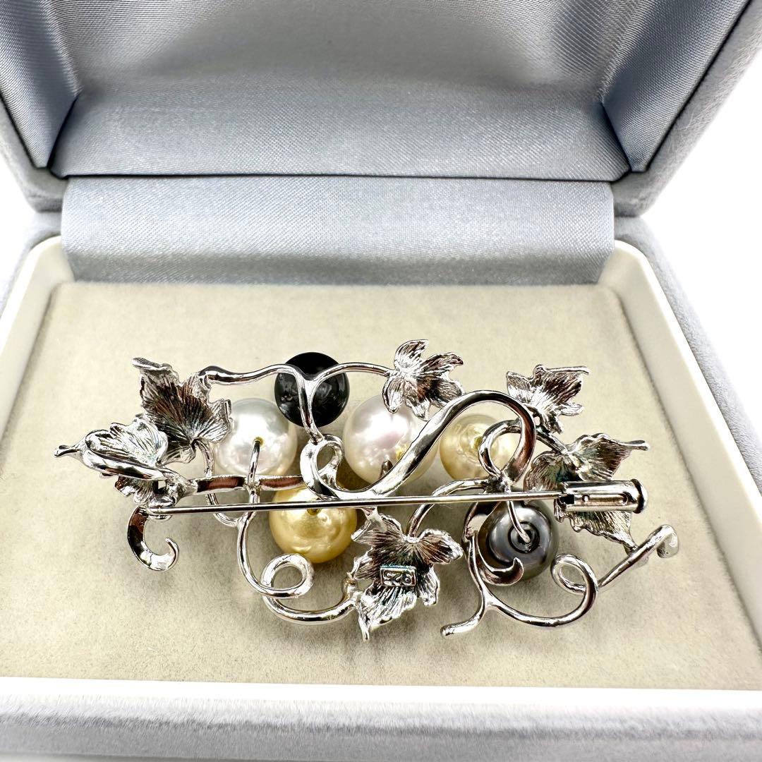 あこやパール マルチカラー ブローチ シルバー レディース 黒蝶 ゴールデン