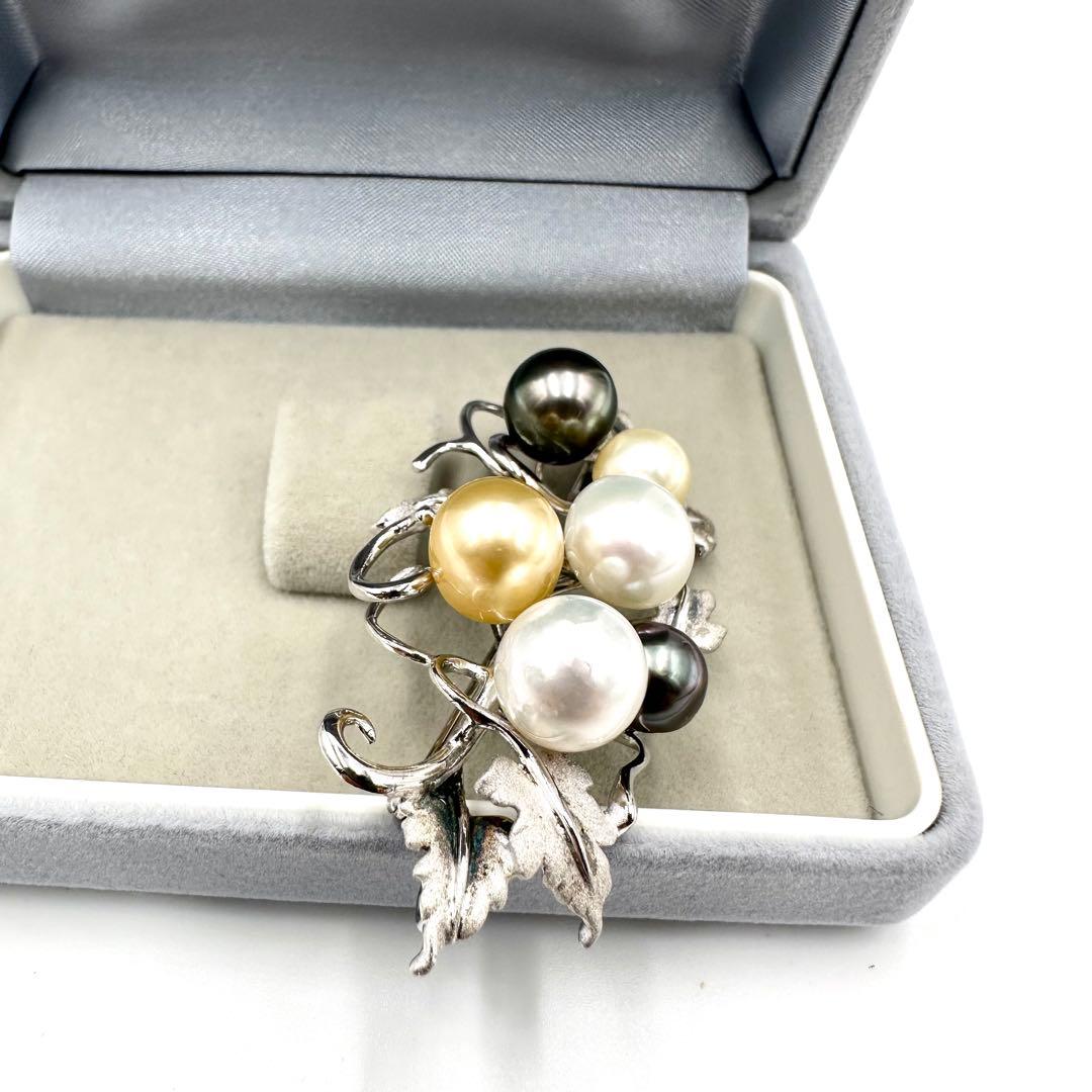 あこやパール マルチカラー ブローチ シルバー レディース 黒蝶 ゴールデン