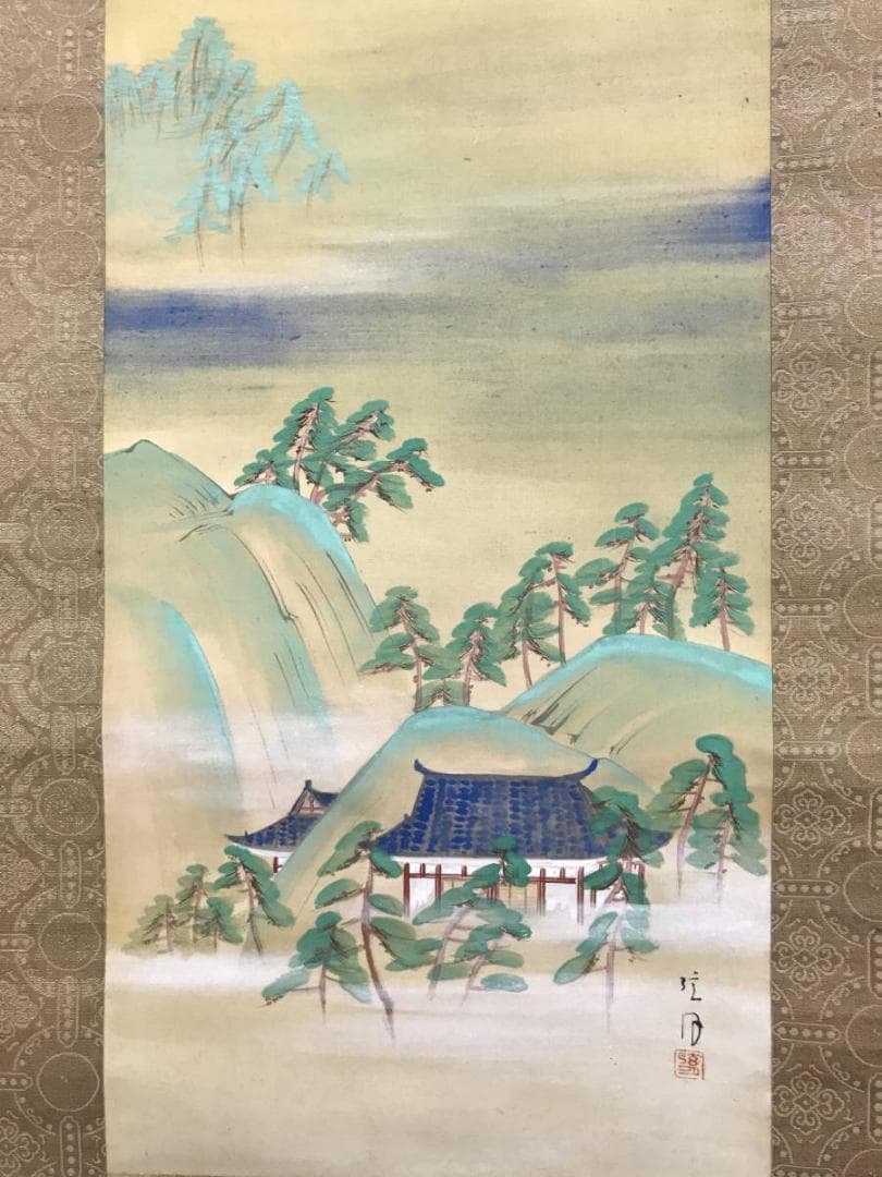 【真作】矢沢玄月/富士山水図/掛軸☆宝船☆AD-575