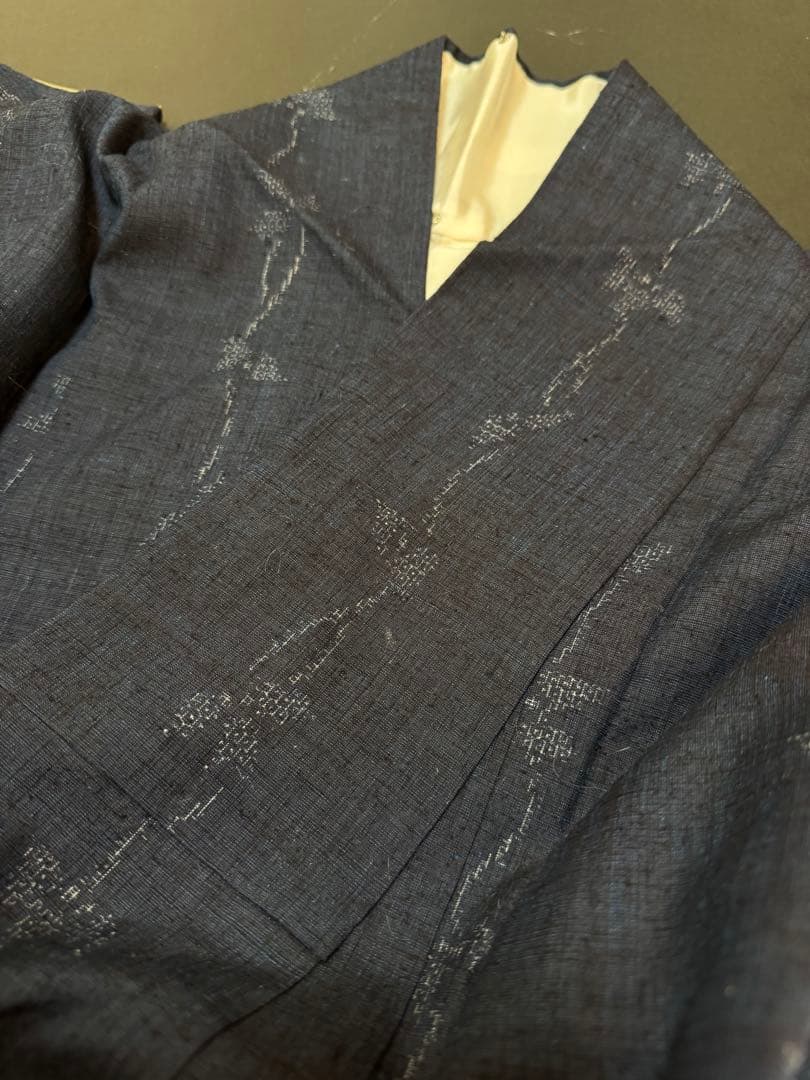 【極上美品】重要無形文化財 本場結城紬「結」地機 藍結城「本愛染 極上100亀甲
