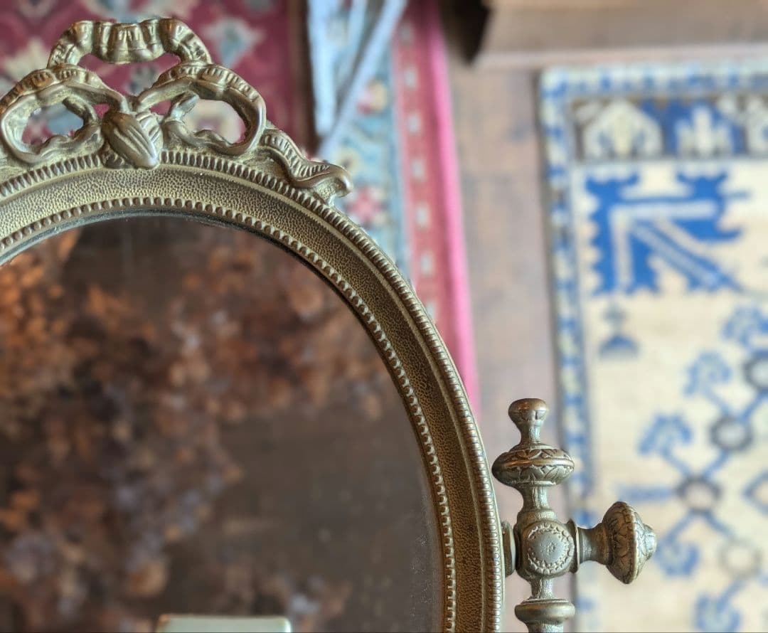 イタリアンビンテージ 真鍮製卓上ミラー