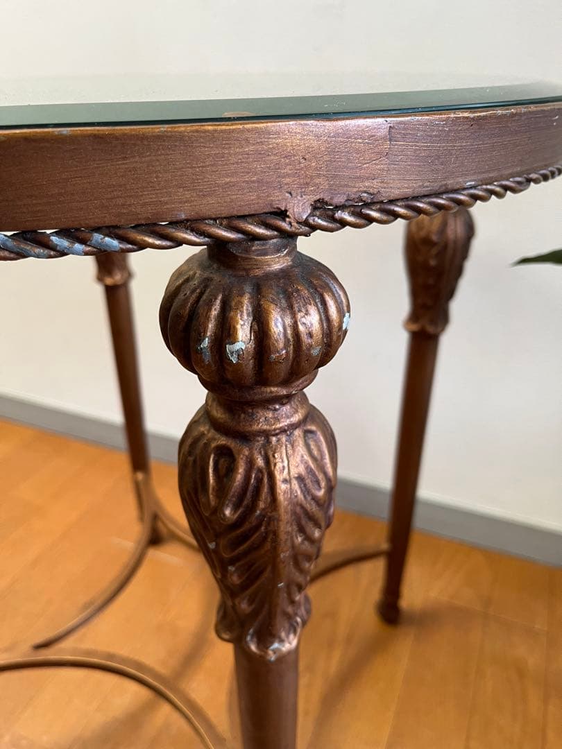 アンティーク調　ガラステーブル　ヴィンテージ　レトロモダン　ヨーロピアン　カフェ