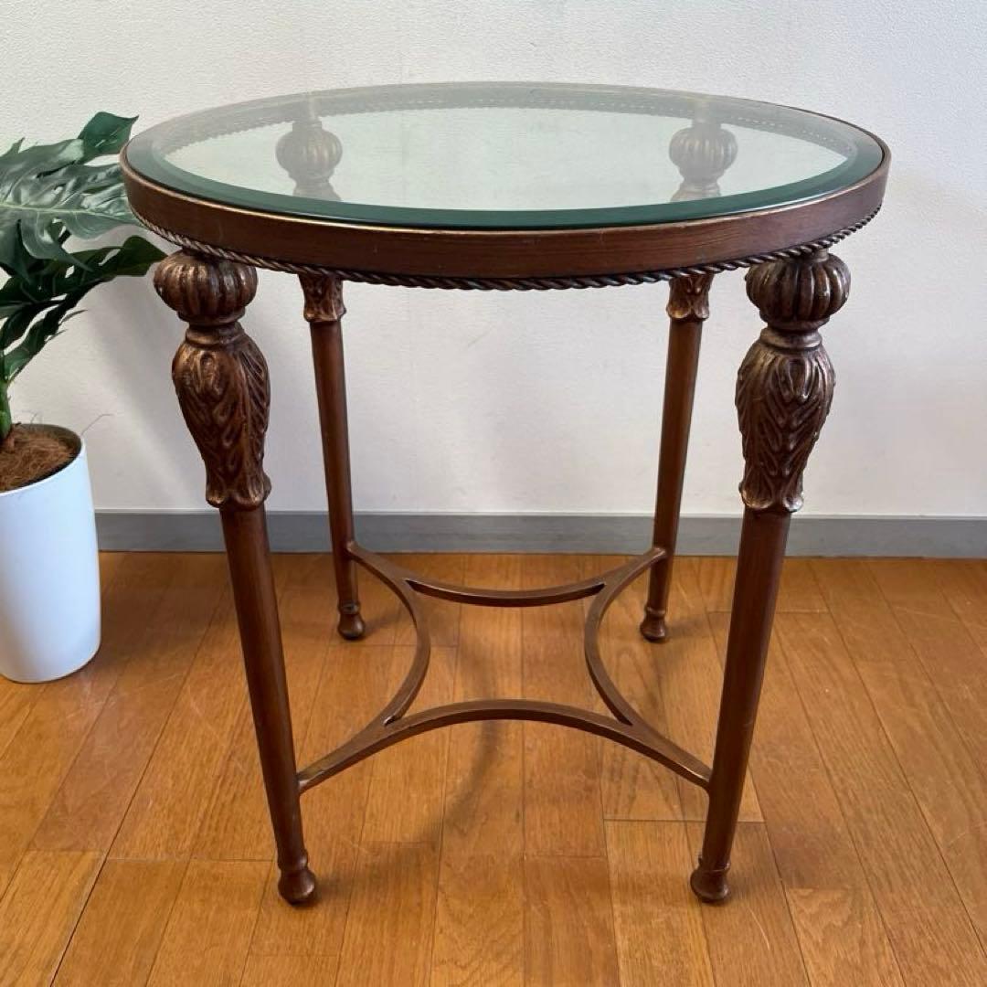 アンティーク調　ガラステーブル　ヴィンテージ　レトロモダン　ヨーロピアン　カフェ