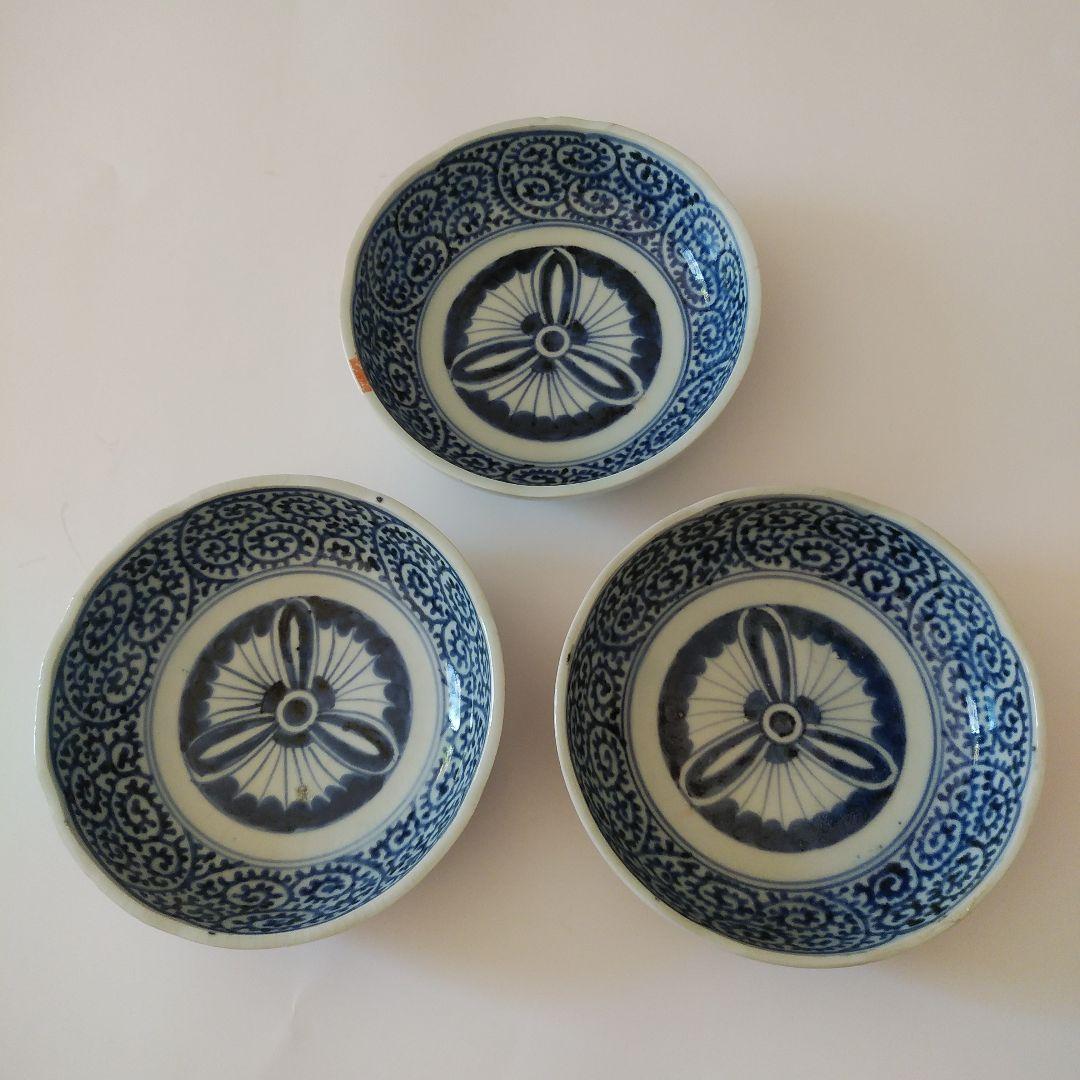 古伊万里 染付 蛸唐草文皿 三客 なます皿 くらわんか 筒江窯 アンティーク